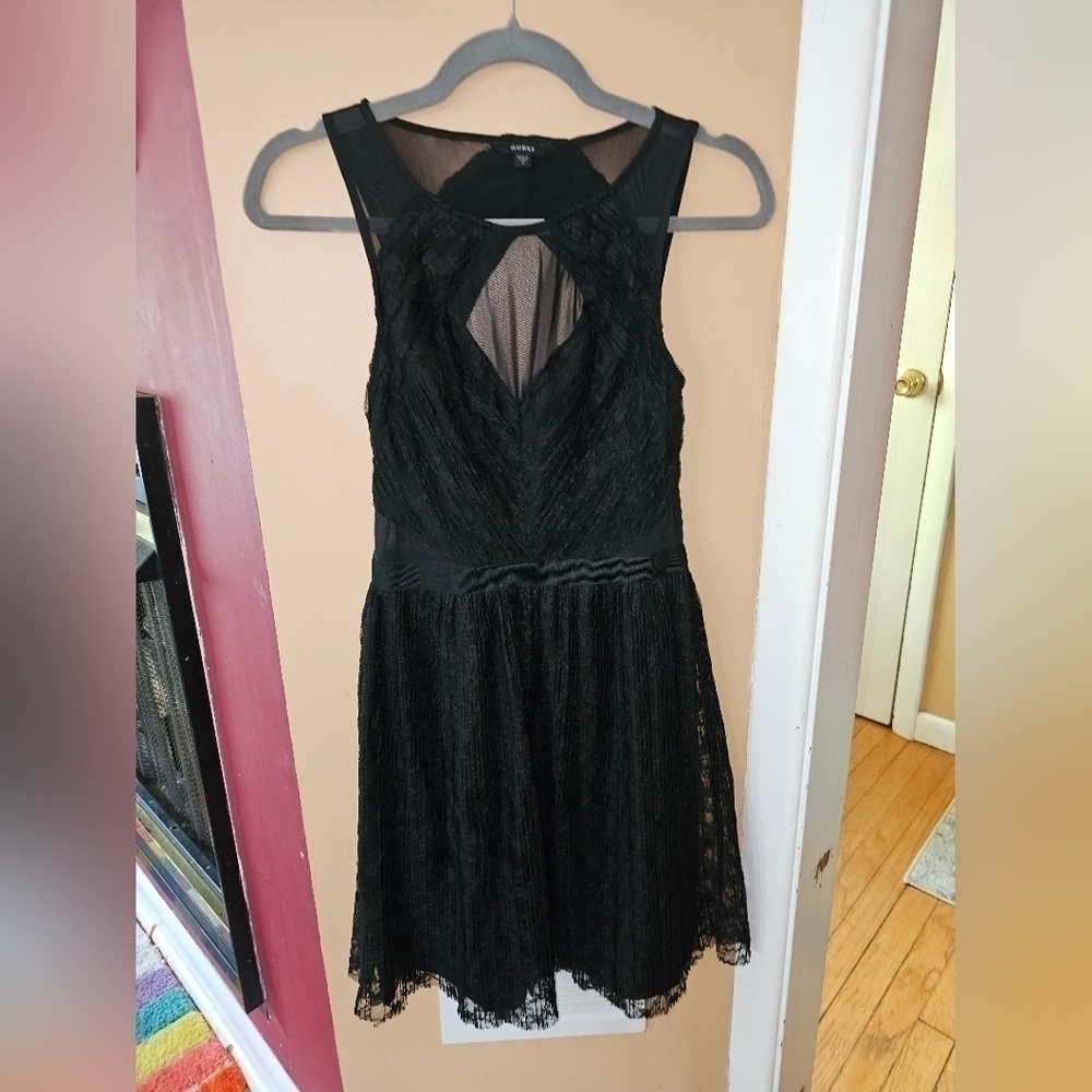 Guess Party Dress Solid Black Lace Trim  sz 0